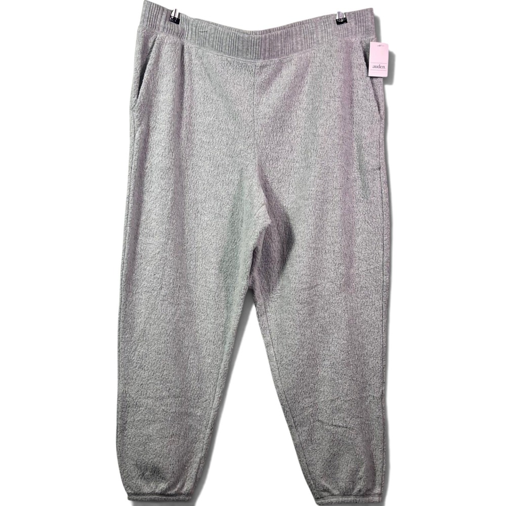 Auden Women's XXL Fleece Jogger Sweatpants Heather Gray NWT Ribbed Waist Cuffed